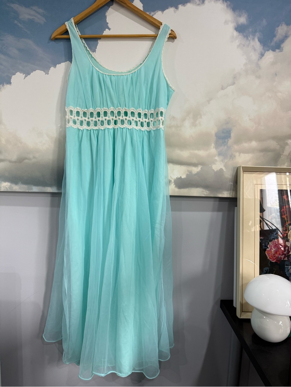 Dreamy 60s Vintage Maxi Nightdress | Empire Waist | Ethereal Romantic Flowy - Picture 4 of 13